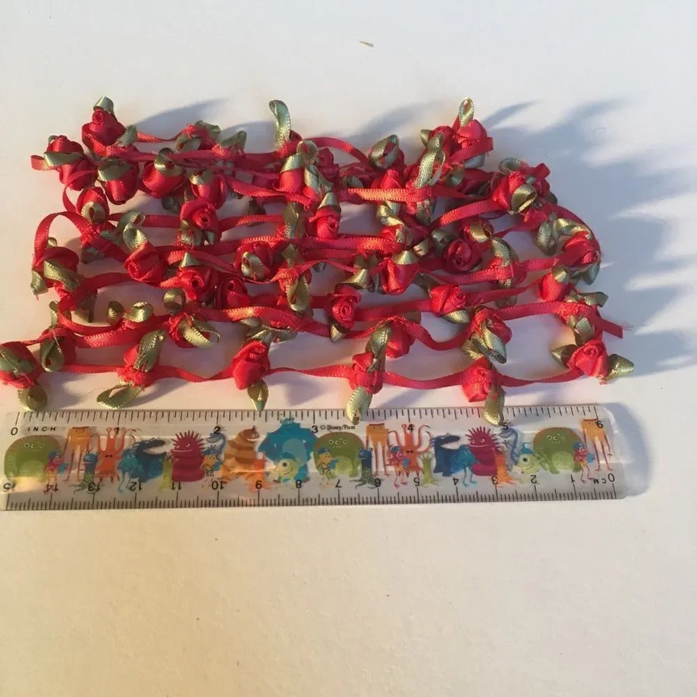 RED SATIN Ribbon with Roses